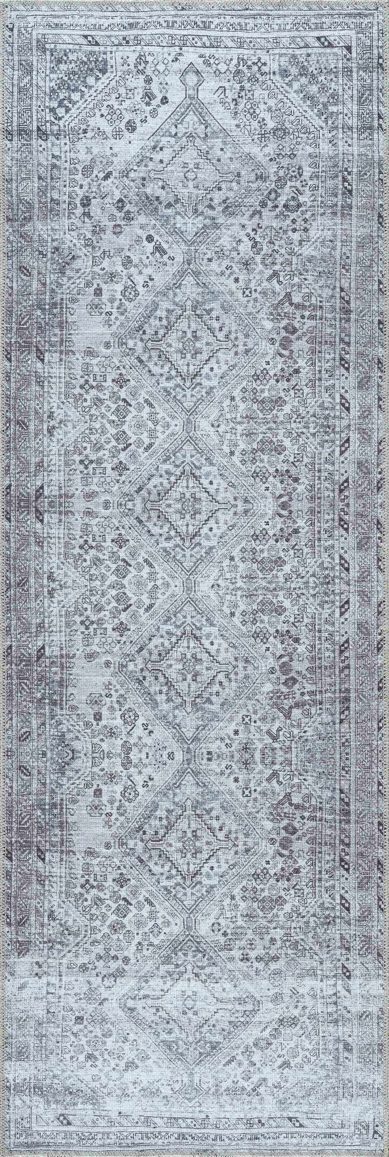 Barny Gray Washable 7ft Runner Rug