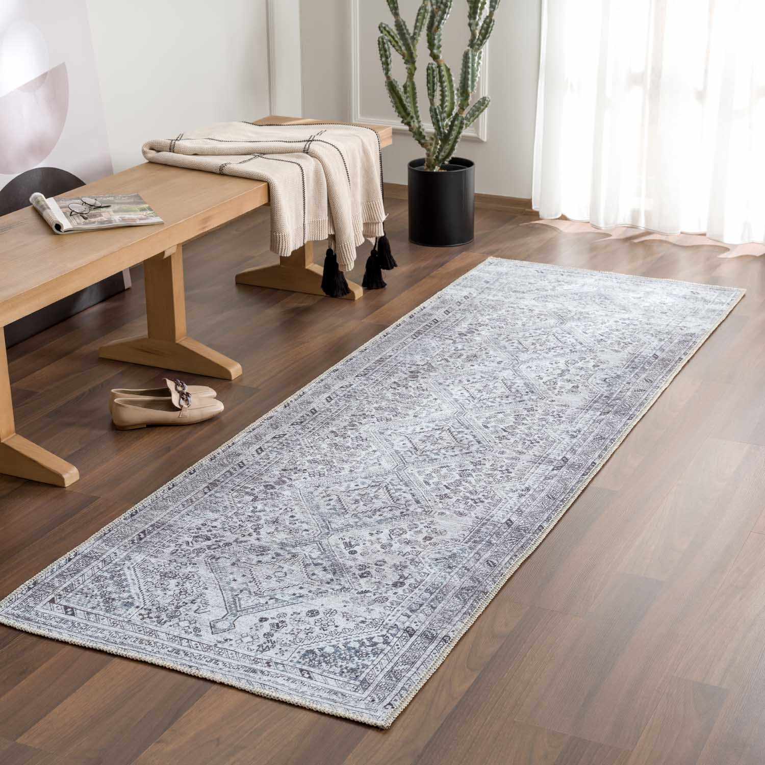 Barny Gray Washable 7ft Runner Rug