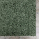 Faina Solid Green Shag Rug Washable