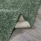 Faina Solid Green Shag Rug Washable