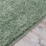 Faina Solid Green Shag Rug Washable