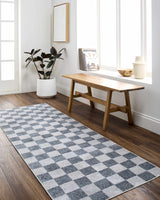 Alie Gray Checkered Washable Runner Rug
