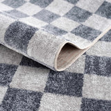 Alie Gray Checkered Washable Runner Rug