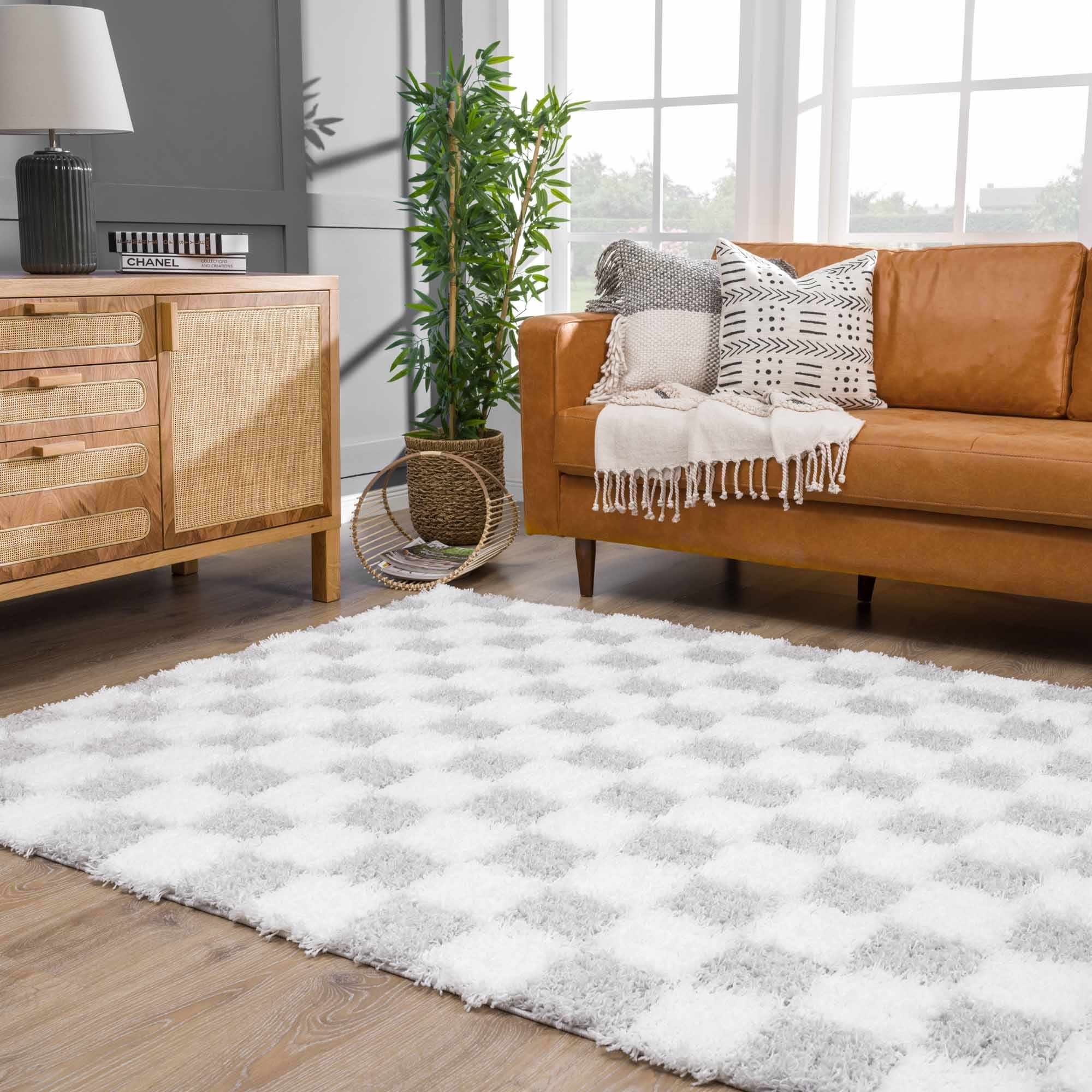 Atira Gray Checkered Runner Rug