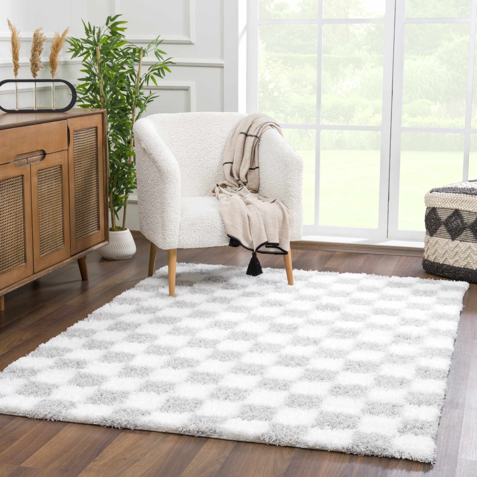 Atira Gray Checkered Runner Rug