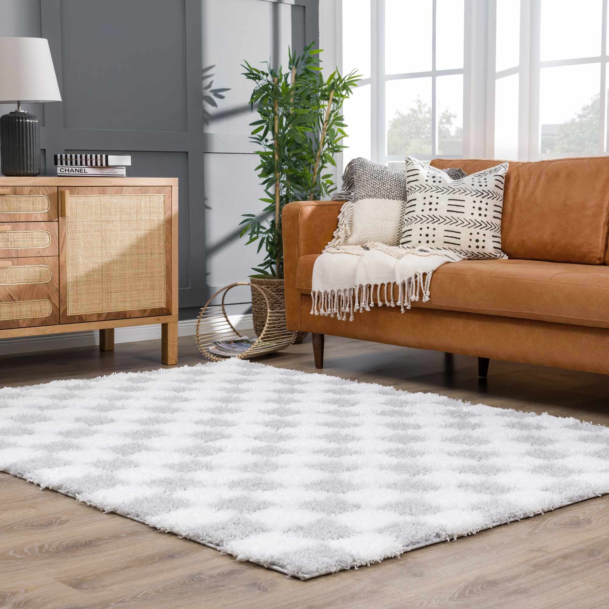 Atira Gray Checkered Runner Rug