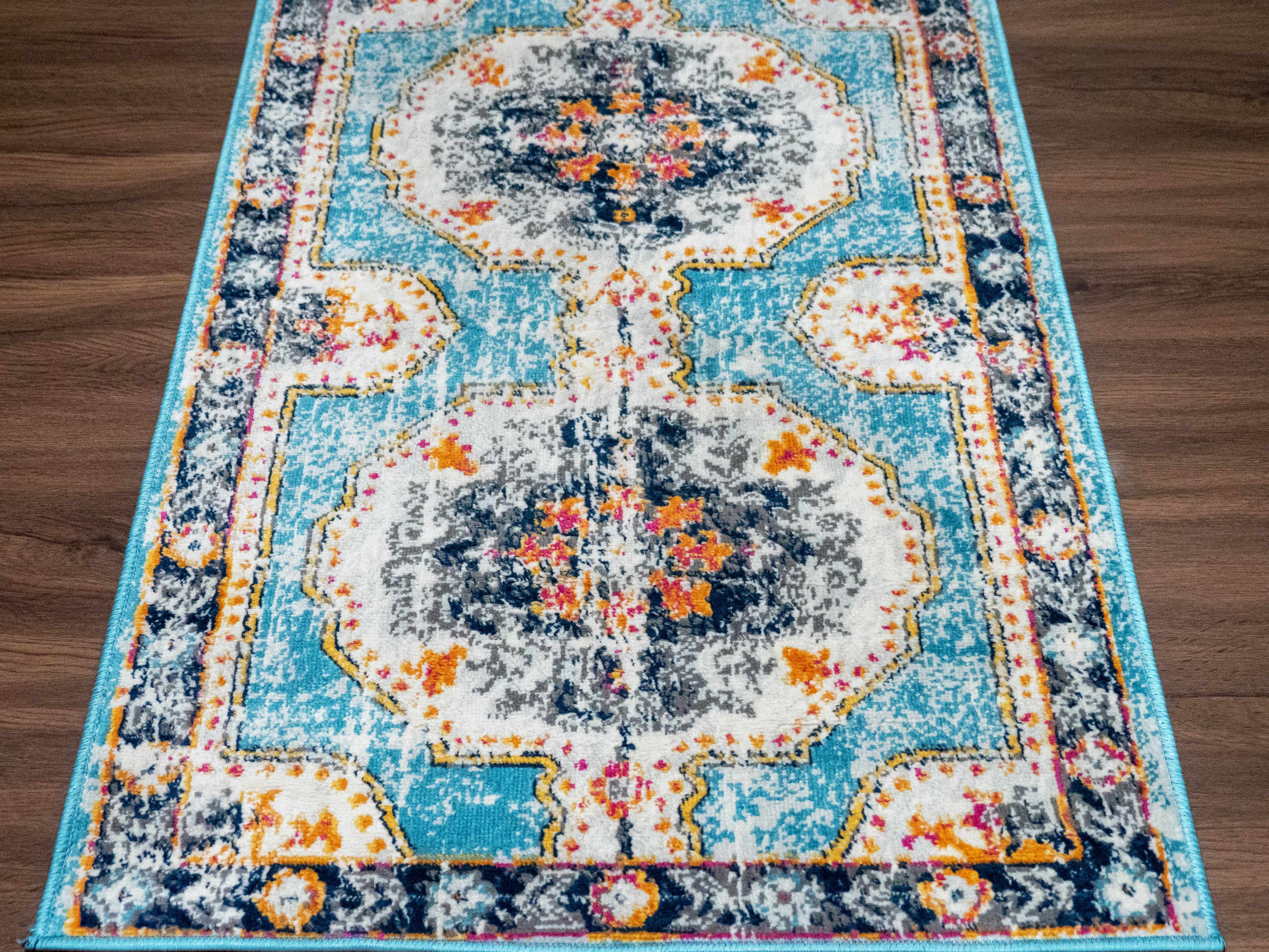 Tigried Turquoise 2308 Runner Rug