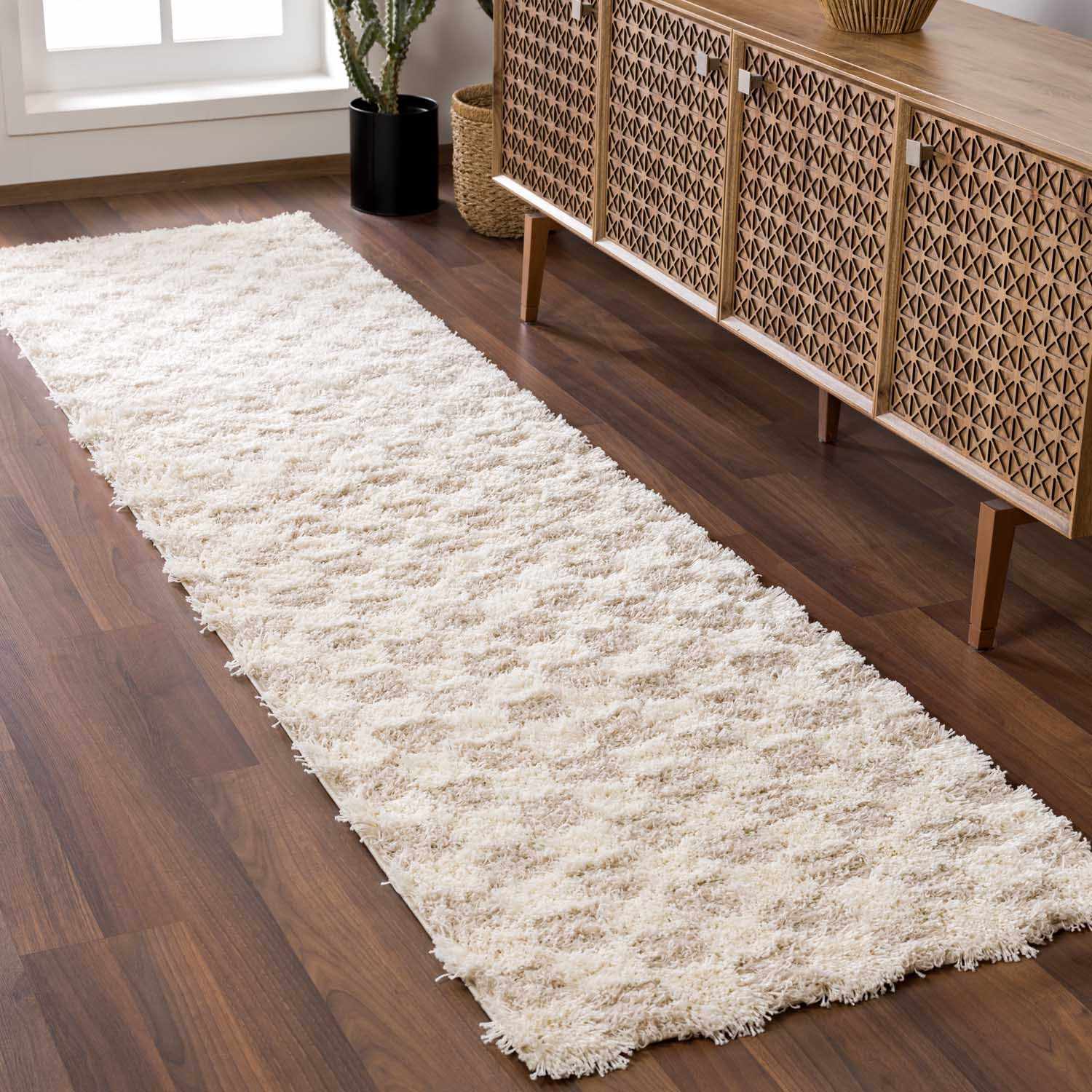 Atira Light Brown Checkered Runner Rug