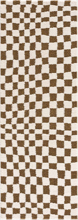 Lajos Brown Checkered Runner Rug
