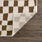 Lajos Brown Checkered Runner Rug