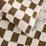 Lajos Brown Checkered Runner Rug