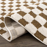 Lajos Brown Checkered Runner Rug