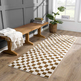 Lajos Brown Checkered Runner Rug