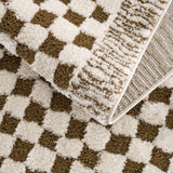 Leryn Brown & White Checkered Runner Rug