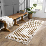 Leryn Brown & White Checkered Runner Rug