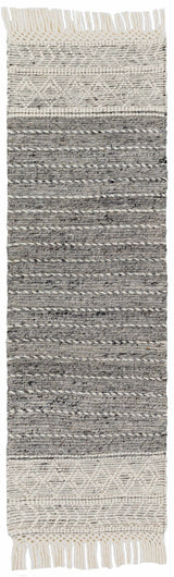 Charcoal Cream Arguvan Wool Blend Braided Tassel Runner Rug