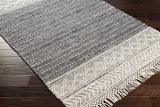 Charcoal Cream Arguvan Wool Blend Braided Tassel Runner Rug