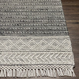Charcoal Cream Arguvan Wool Blend Braided Tassel Runner Rug