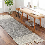 Charcoal Cream Arguvan Wool Blend Braided Tassel Runner Rug