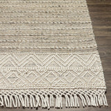 Cream Veruela Wool Blend Braided Tassel Runner Rug