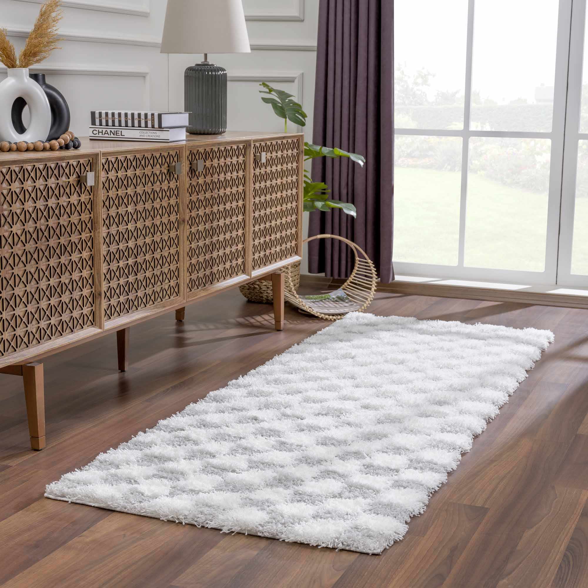 Atira Gray Checkered Runner Rug