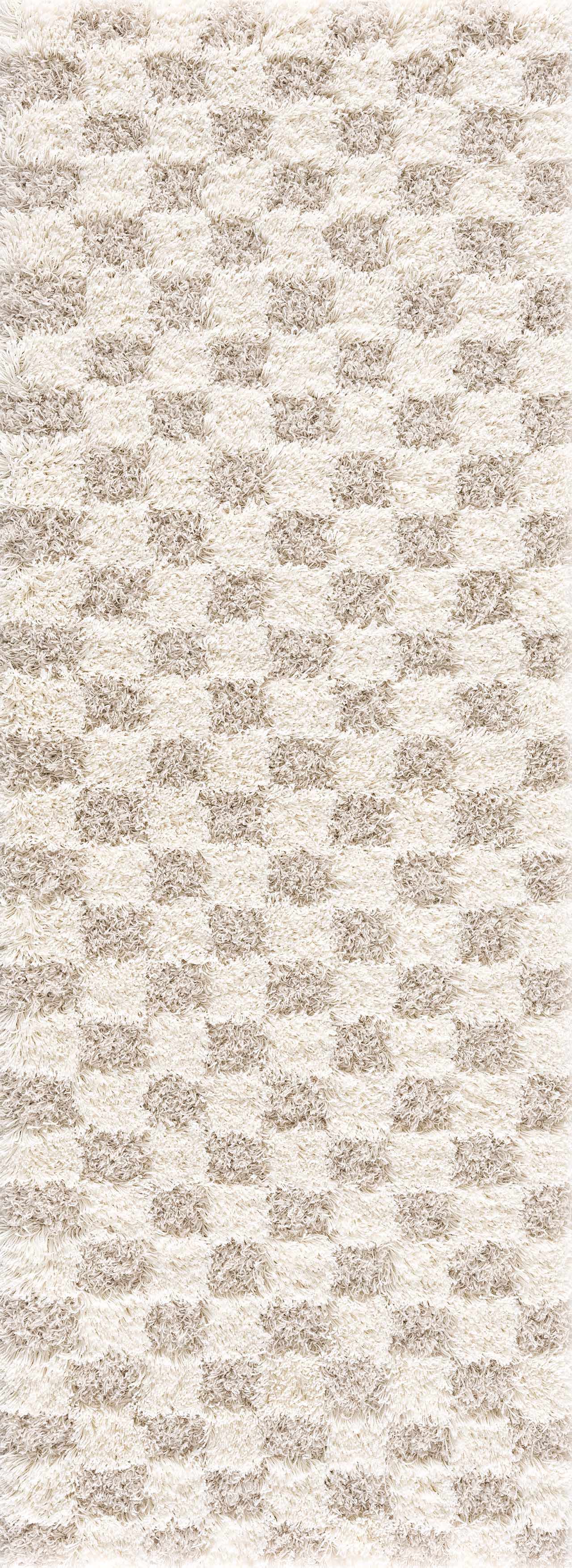Atira Light Brown Checkered Runner Rug