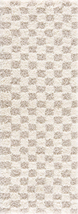 Atira Light Brown Checkered Runner Rug