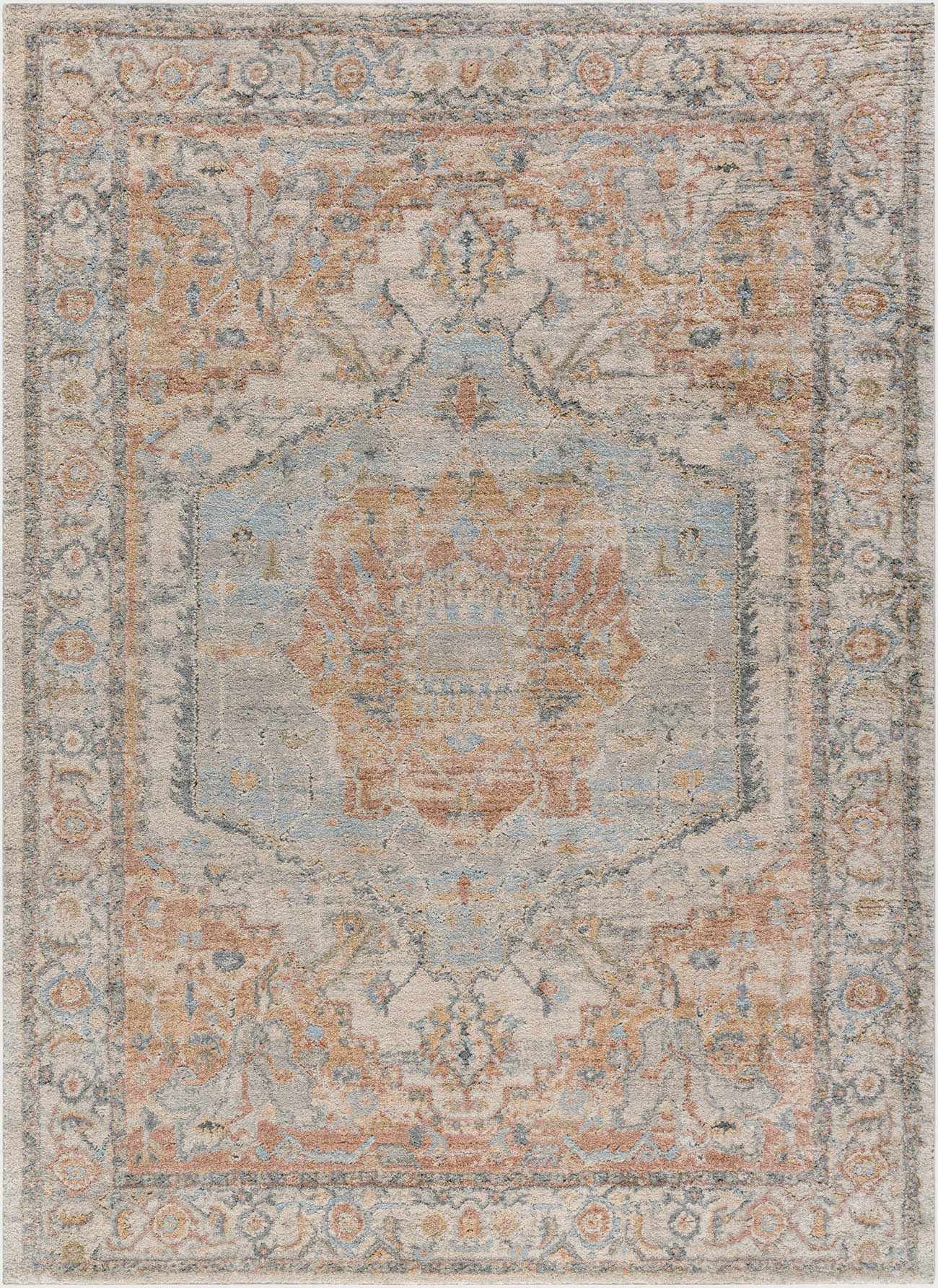 Vaeda Blue & Beige Medallion Runner Rug