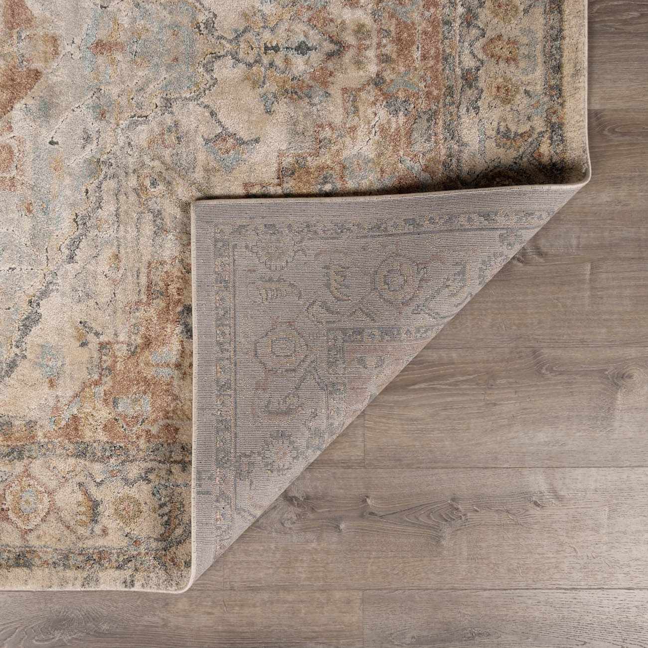 Vaeda Blue & Beige Medallion Runner Rug