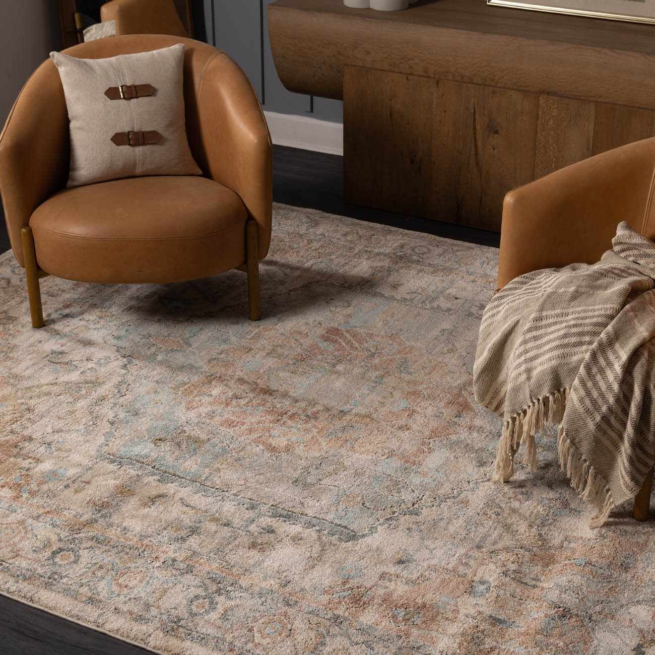 Vaeda Blue & Beige Medallion Runner Rug