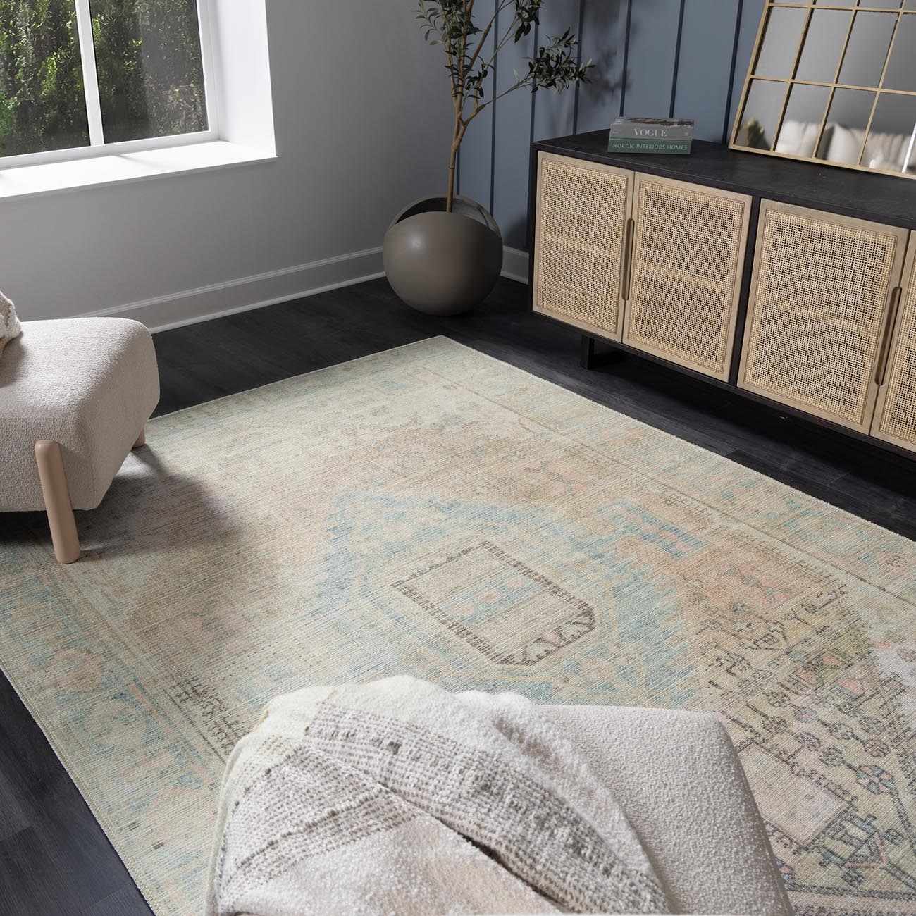 Light Olive Baloy Washable 7ft Runner Rug