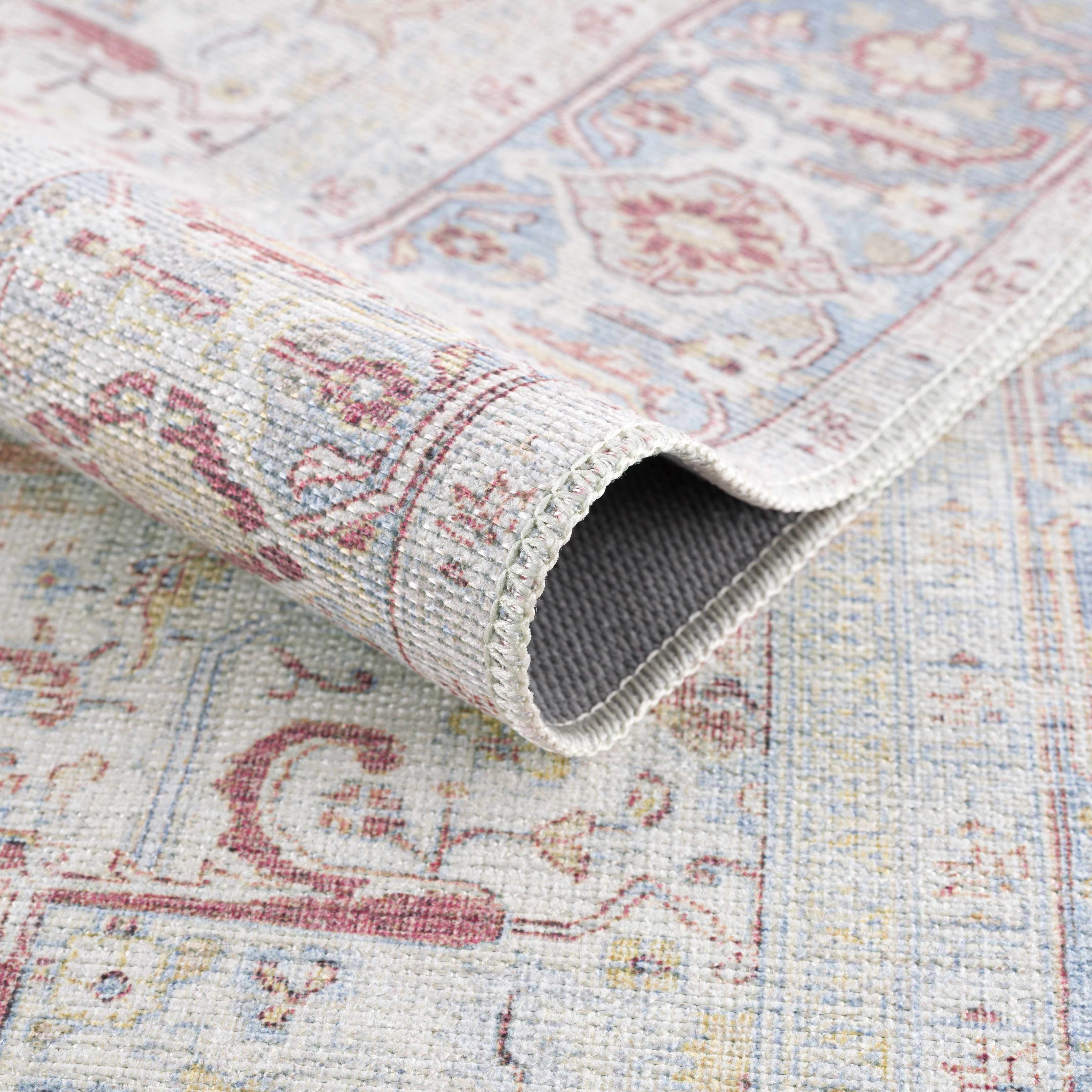 Cream Rust Leeston Vintage Washable 7ft Runner Rug - Clearance