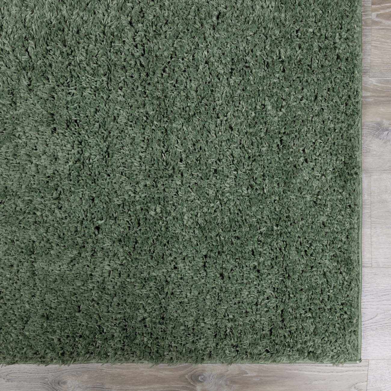 Faina Solid Green Shag Rug Washable