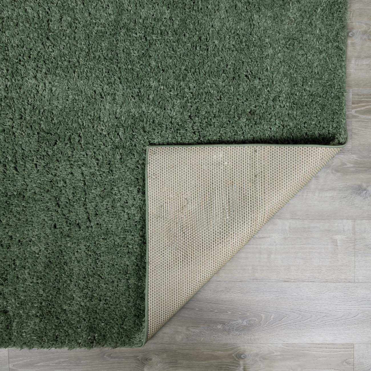 Faina Solid Green Shag Rug Washable