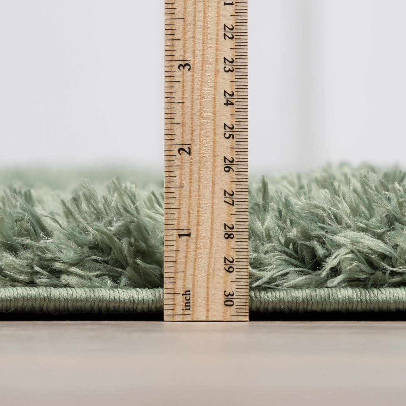 Faina Solid Green Shag Rug Washable