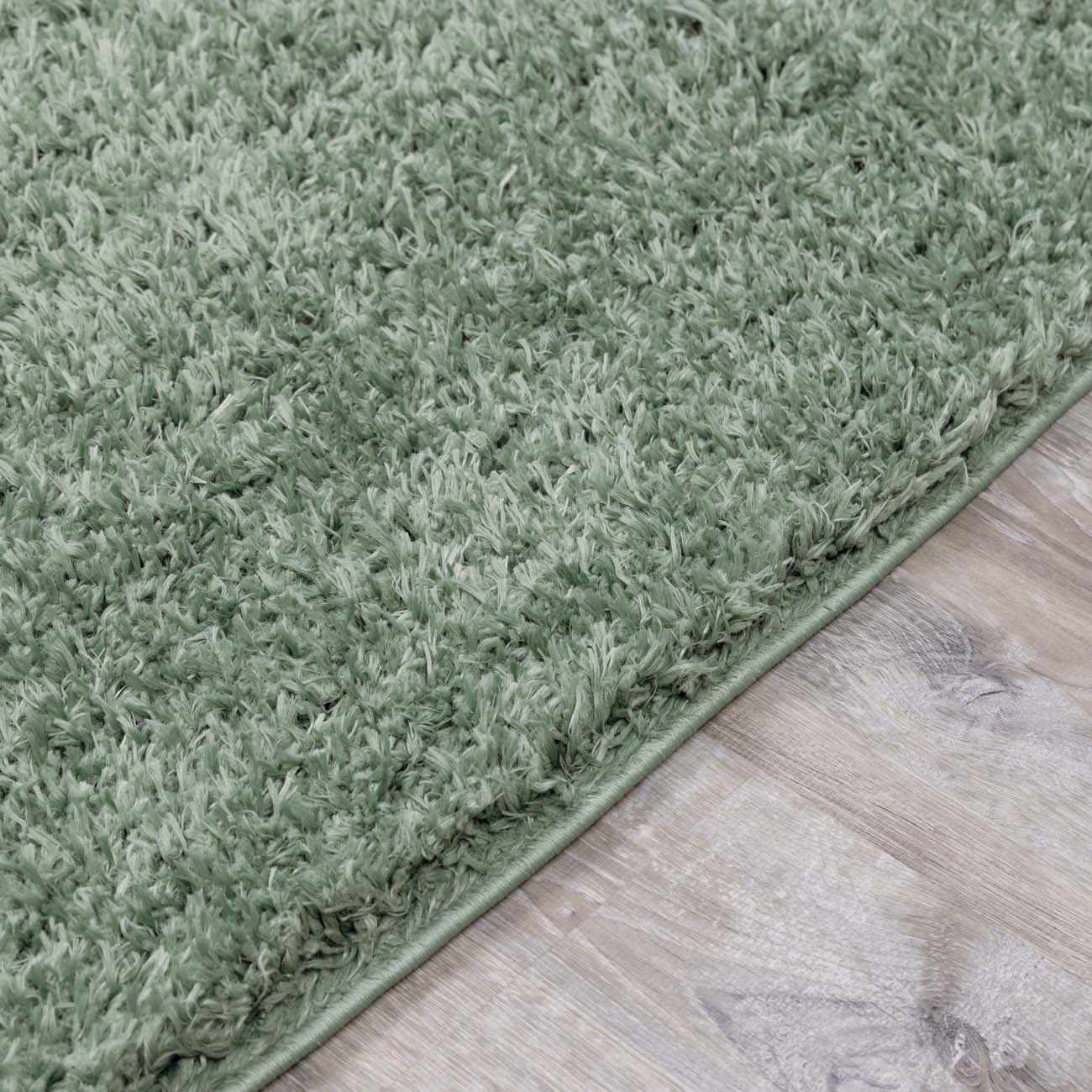 Faina Solid Green Shag Rug Washable