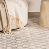 Benjy Cream & Light Blue Checkered Runner Area Rug