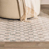 Benjy Cream & Light Blue Checkered Runner Area Rug
