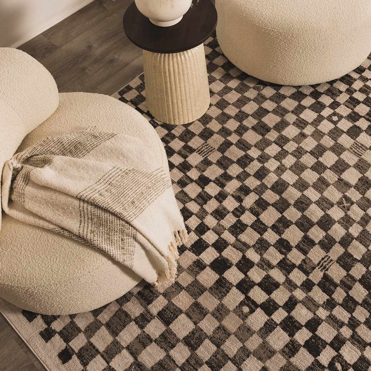Benjy Cream & Charcoal Checkered Runner Area Rug