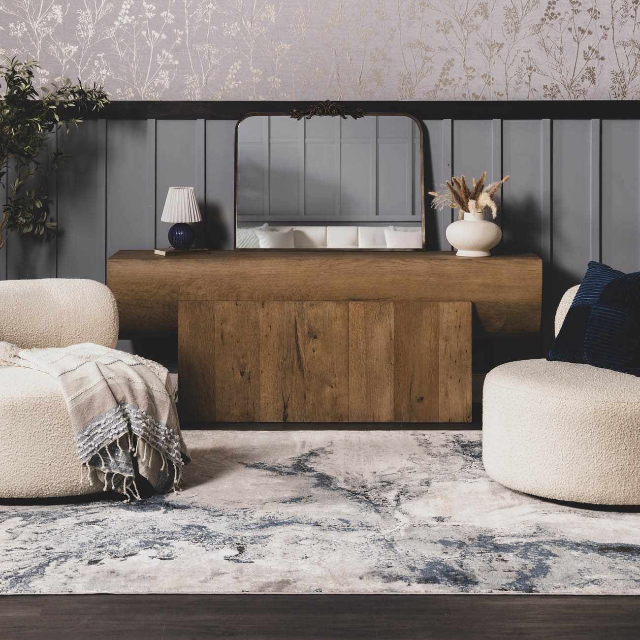 Kirkland Dark Blue Marble Runner Rug