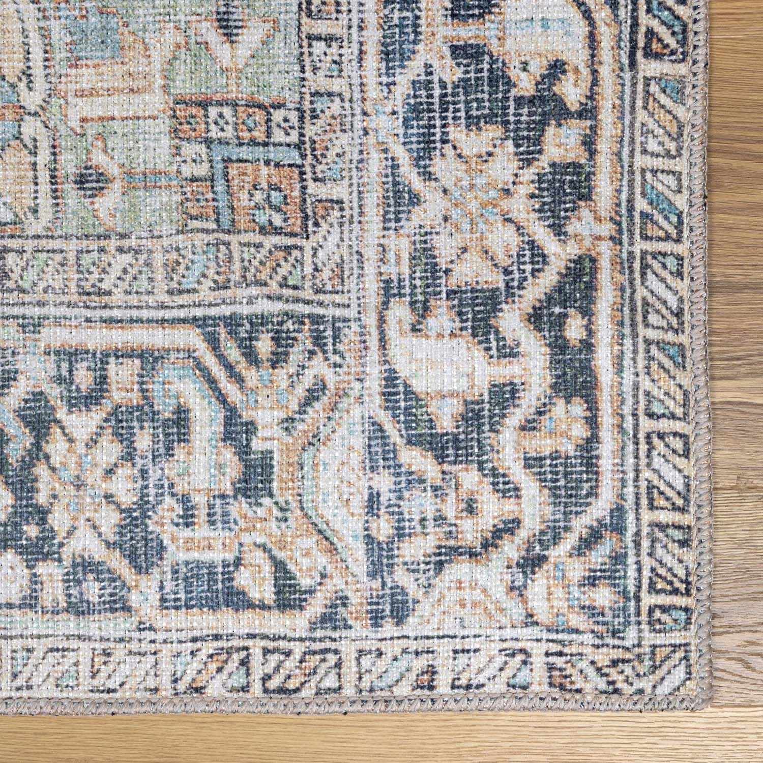 Green Nisa Washable 7ft Runner Rug