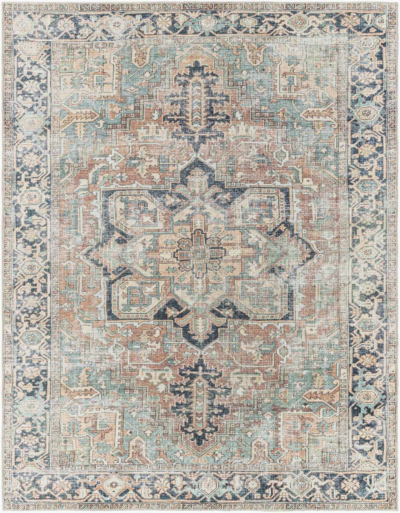 Green Nisa Washable 7ft Runner Rug