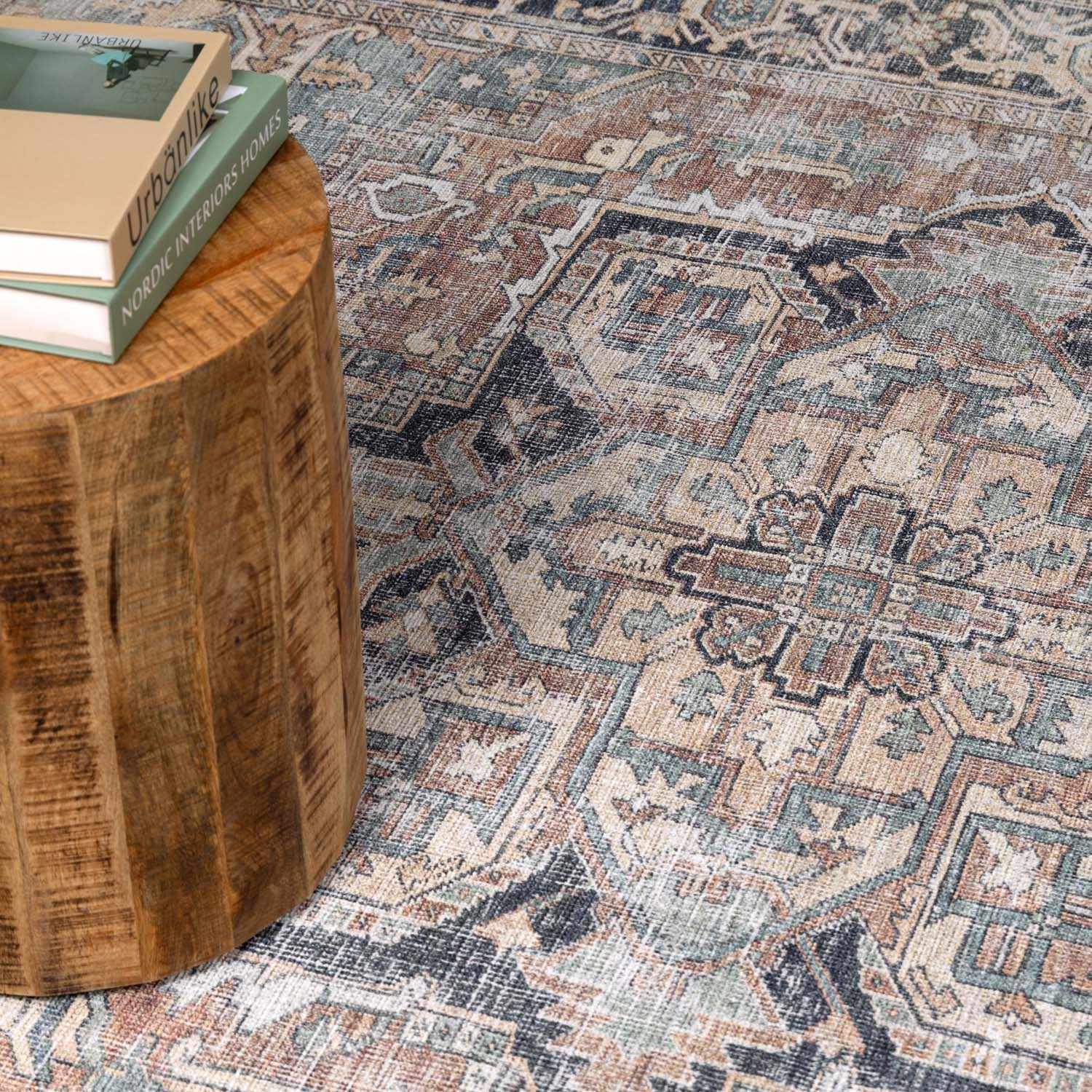 Green Nisa Washable 7ft Runner Rug