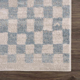 Benjy Cream & Light Blue Checkered Runner Area Rug