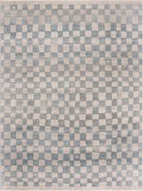 Benjy Cream & Light Blue Checkered Runner Area Rug