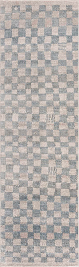 Benjy Cream & Light Blue Checkered Runner Area Rug