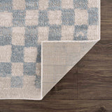 Benjy Cream & Light Blue Checkered Runner Area Rug