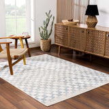 Benjy Cream & Light Blue Checkered Runner Area Rug