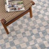 Benjy Cream & Light Blue Checkered Runner Area Rug