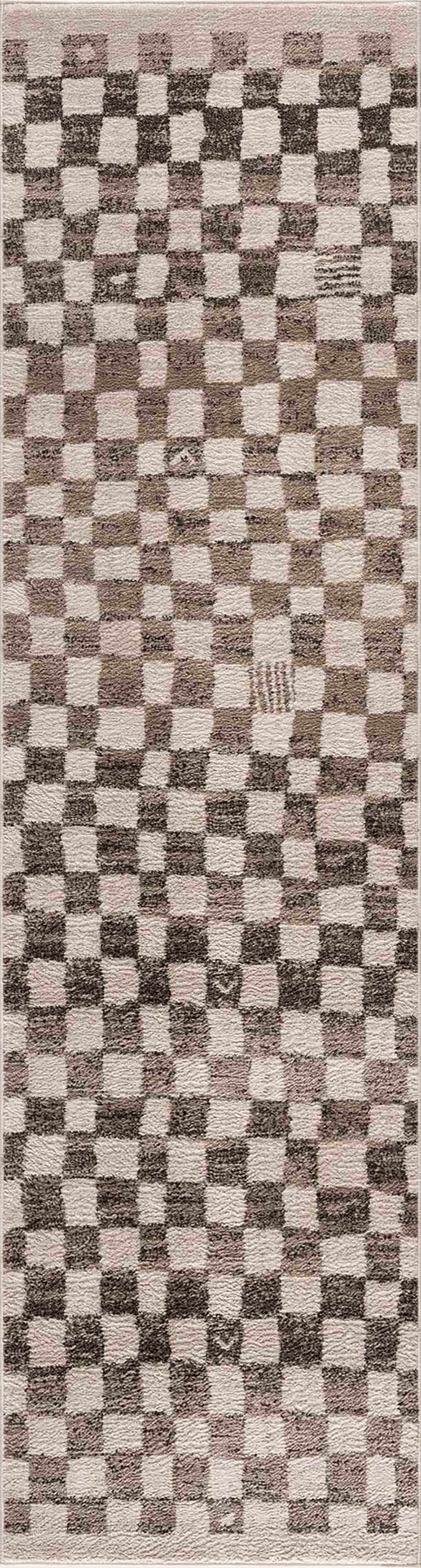 Benjy Cream & Charcoal Checkered Runner Area Rug